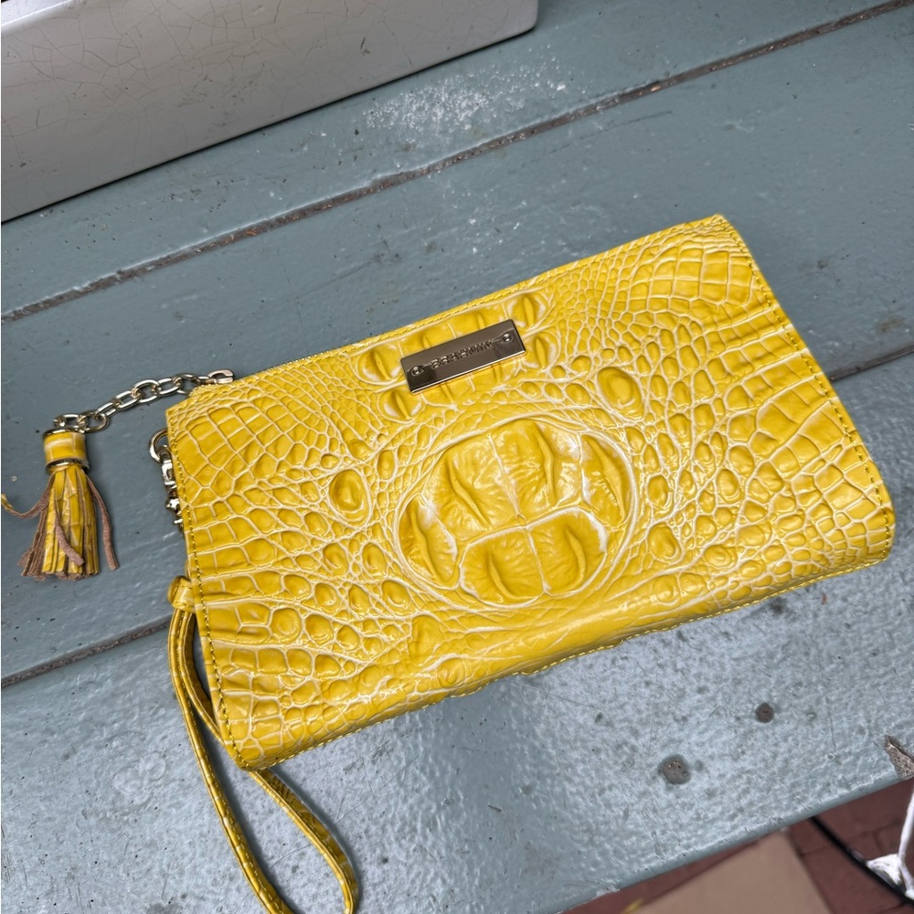 Brahmin Yellow Lemon Drop Daisy Embossed Wristlet Clutch
